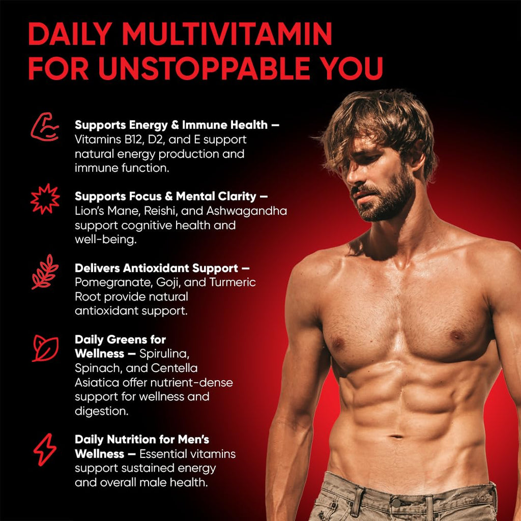 FRIEND OF DOROTHY Daily Multivitamin for Men, Energy, Focus & Immunity Support, Ashwagandha, Lion’s Mane & Reishi, 60 Capsules
