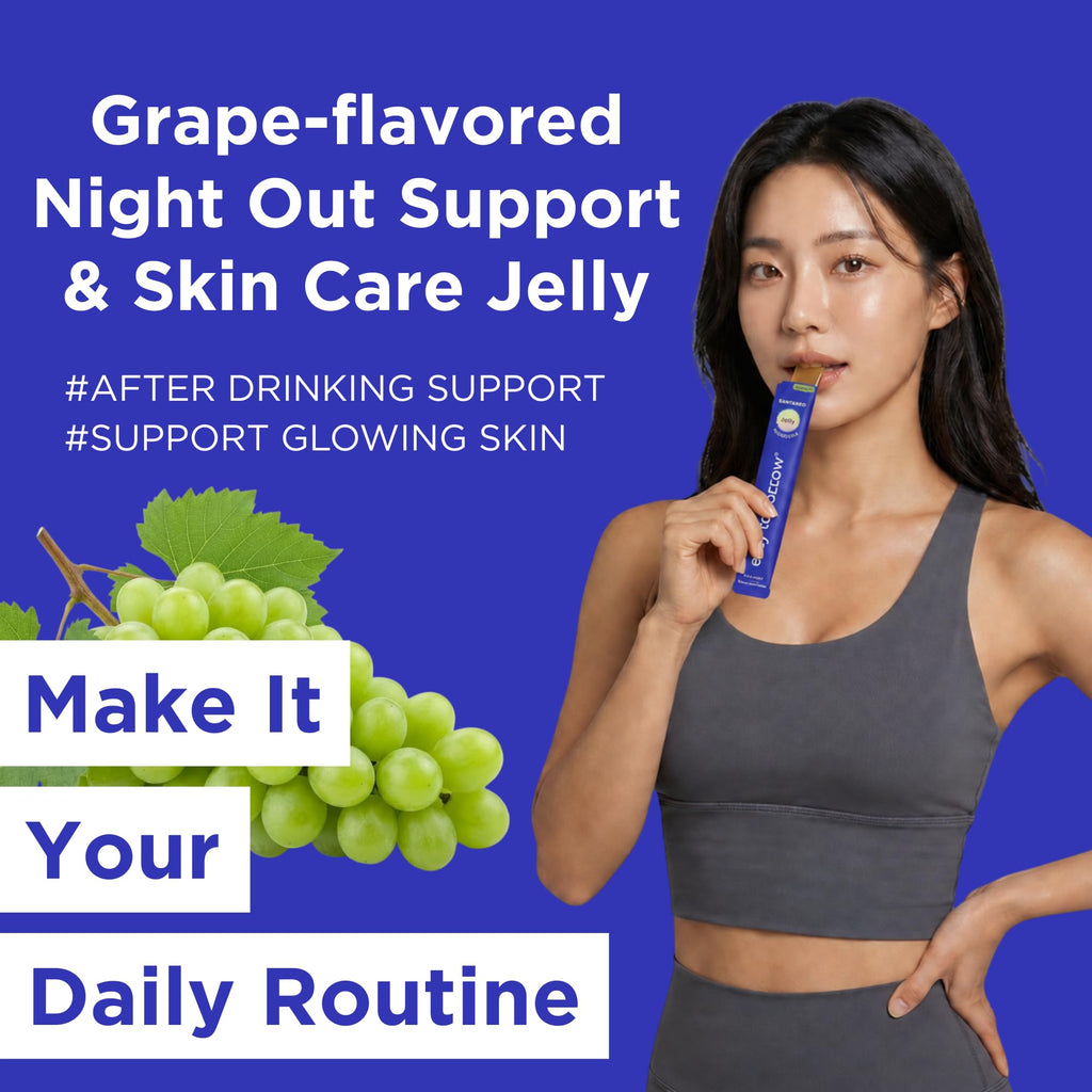 EASY TOMORROW - Natural Energy & Morning Vitality Jelly Stick - Daily Korean Skin Health Supplement & After Drinking Support with DHM & Glutathione - K-Beauty Inspired (White Grape Flavor, 20 Sticks)