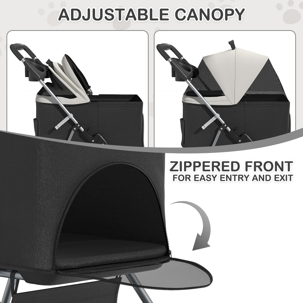 MoNiBloom 3 in 1 Foldable Pet Stroller for Small & Medium Dogs, Detachable Carrier, Car Seat, Push Button Entry, 4-Wheel Jogger for Pets up to 33 lbs, Black