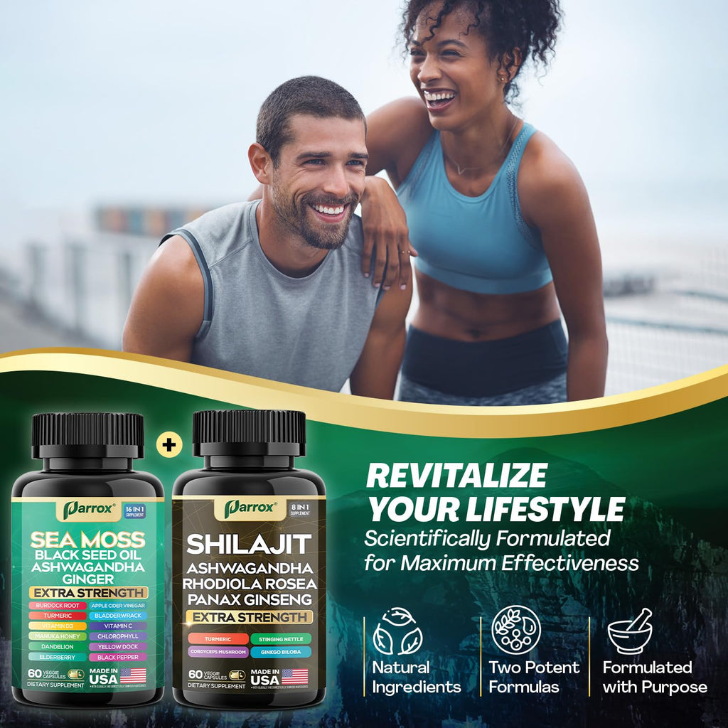 Shilajit & Sea Moss Bundle, Black Seed Oil & Ashwagandha, Vitality, 2 Pack