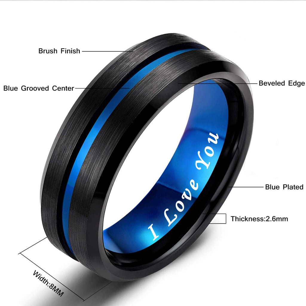Greenpod 8mm Mens Black Tungsten Rings Engraved I Love You Size 10