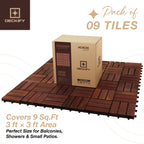 DECKIFY 9Pcs Acacia Wood Interlocking Patio Deck Tiles, 12 x 12 x 0.9 Inch Outdoor Flooring, Waterproof for All-Weather Use – Crossed, Dark Brown