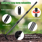Garden Hoe with 3-Tine Cultivator Rake, 2-In-1 Carbon Steel Sharp Weeding Tool with 60 " Long Handle For Weed Removal, Soil Loosening, Planting,Cultivating In Raised Flower Beds,Vegetable Gardens