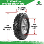 LTNICER 4.80/4.00-8" Flat-Free Tire and Wheel, 16" Solid Wheelbarrow Tires with 5/8" or 3/4" Bearings, 3-7" Centered Hub Universal Fit for Wheelbarrows/Garden Trailer/Wagons