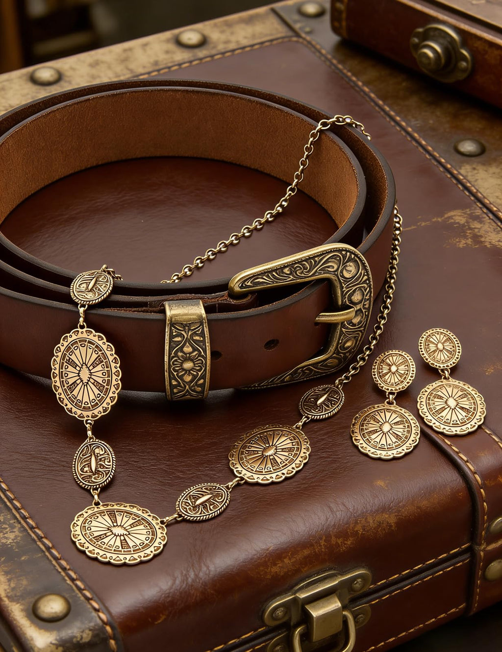 TOPACC Western Jewelry Set for Women Metal Vintage Western Necklace with Earrings Cowgirl Jewelry‌ for Country Concert Outfit