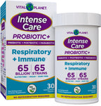 Vital Planet - Intense Care Respiratory and Immune Probiotic Lung Support Supplement with Organic Prebiotics, Postbiotics, and Parabiotics, Lactobacillus Rhamnosus, 65 Billion CFU, 65 Strains, 30 Ct