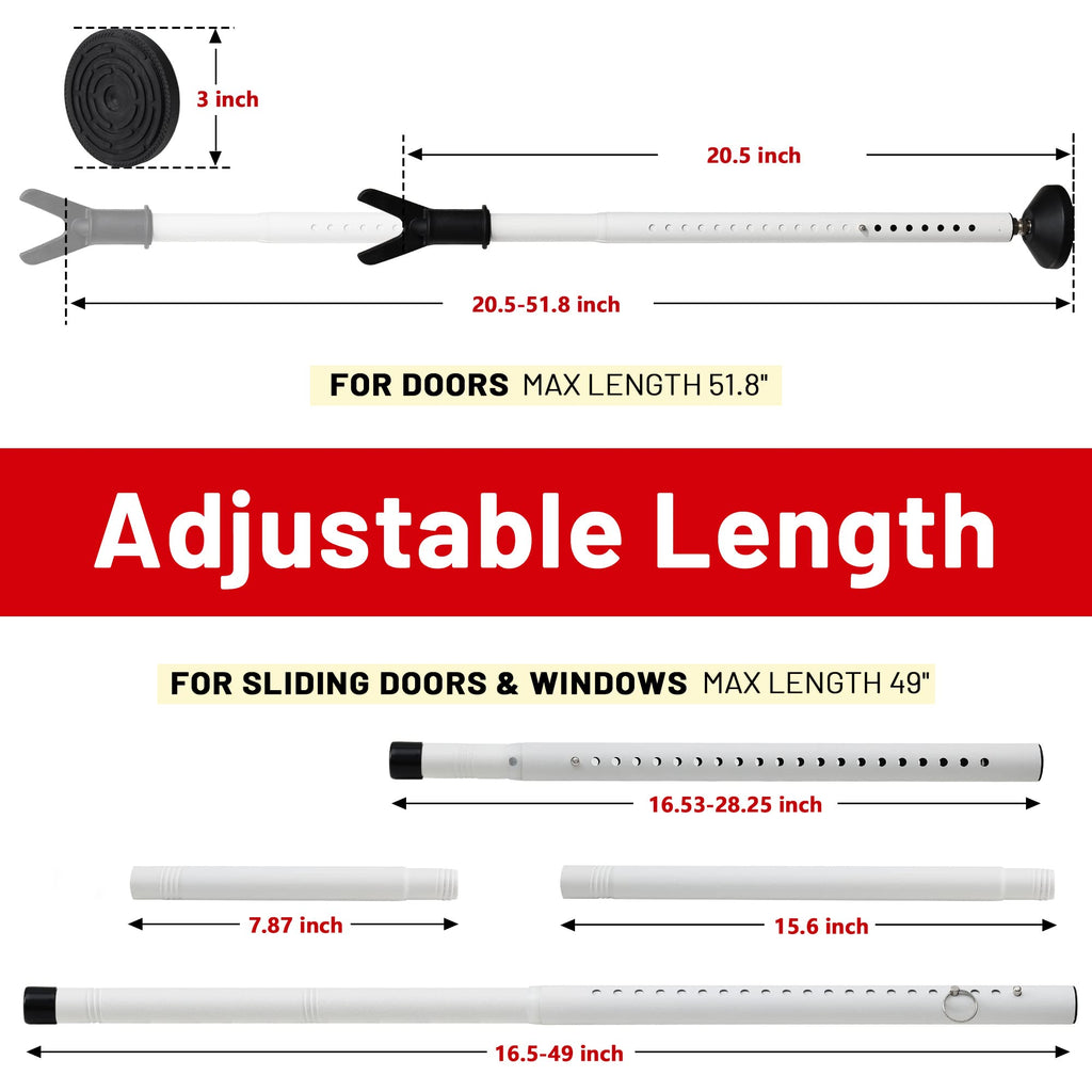 Door Security Bar 2 Pack, Heavy Duty Metal Door Stoppers, 2 in 1 Adjustable Door Jammer 18-51 Inch for Hinged & Sliding Patio Doors, Large Non-Slip Base for Apartment Home Travel Hotel Dorm