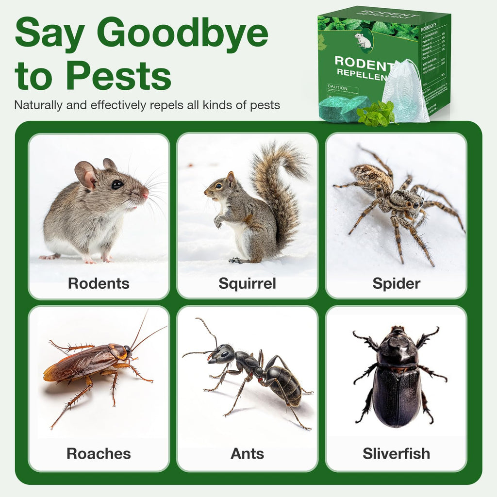 Mouse Rodent Repellent,25 Pack Peppermint Oil Mouse Traps for Rat Mice, Ant, Roach, Spider, Squirrel, Nature Mouse Deterrent for Indoor Outdoor Use, for Garden & Home, Family & Pet Safe GR