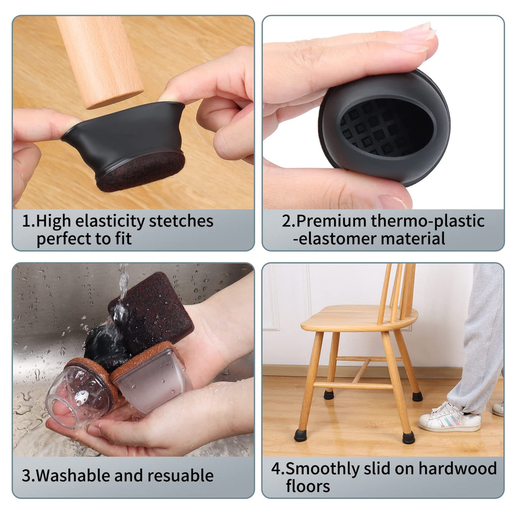Ezprotekt 24 Pcs Extra Large Chair Leg Floor Protectors for Hardwood Floors, Felt Furniture Pads Covers, Floor Protectors for Chair, Round Bar Stool Leg Protectors Caps (XL Fit: 1.4"-1.65", Black)