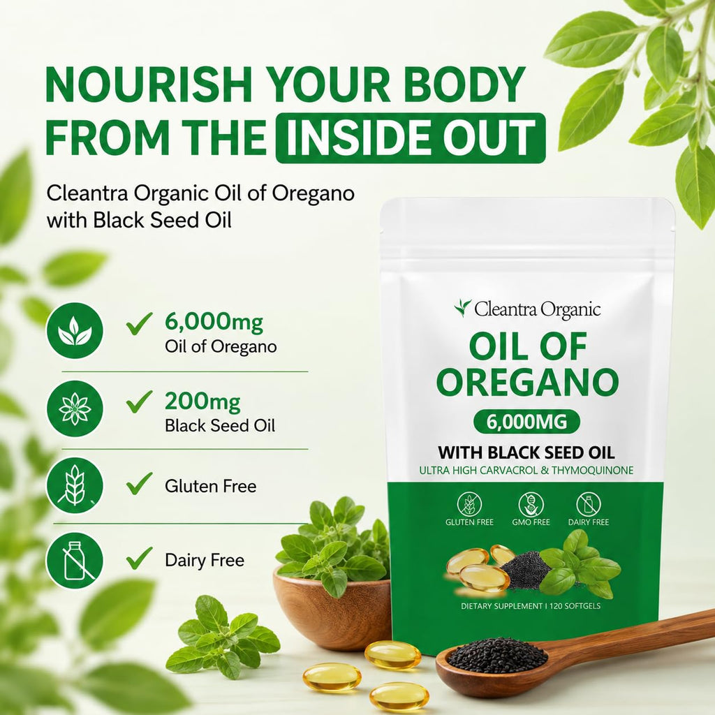 Cleantra Organic Oil of Oregano with Black Seed Oil 6000mg, 2-in-1 Oregano Oil Capsules,(1)