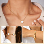 Gold Bracelets Necklace Jewelry Set - 3Pcs 18K Gold Plated Floral Bracelet,Waterproof Stainless Steel Bangles, Non-Tarnish Necklaces Daily Fashion Minimalist Jewelry,Valentines Birthday Gift for Women
