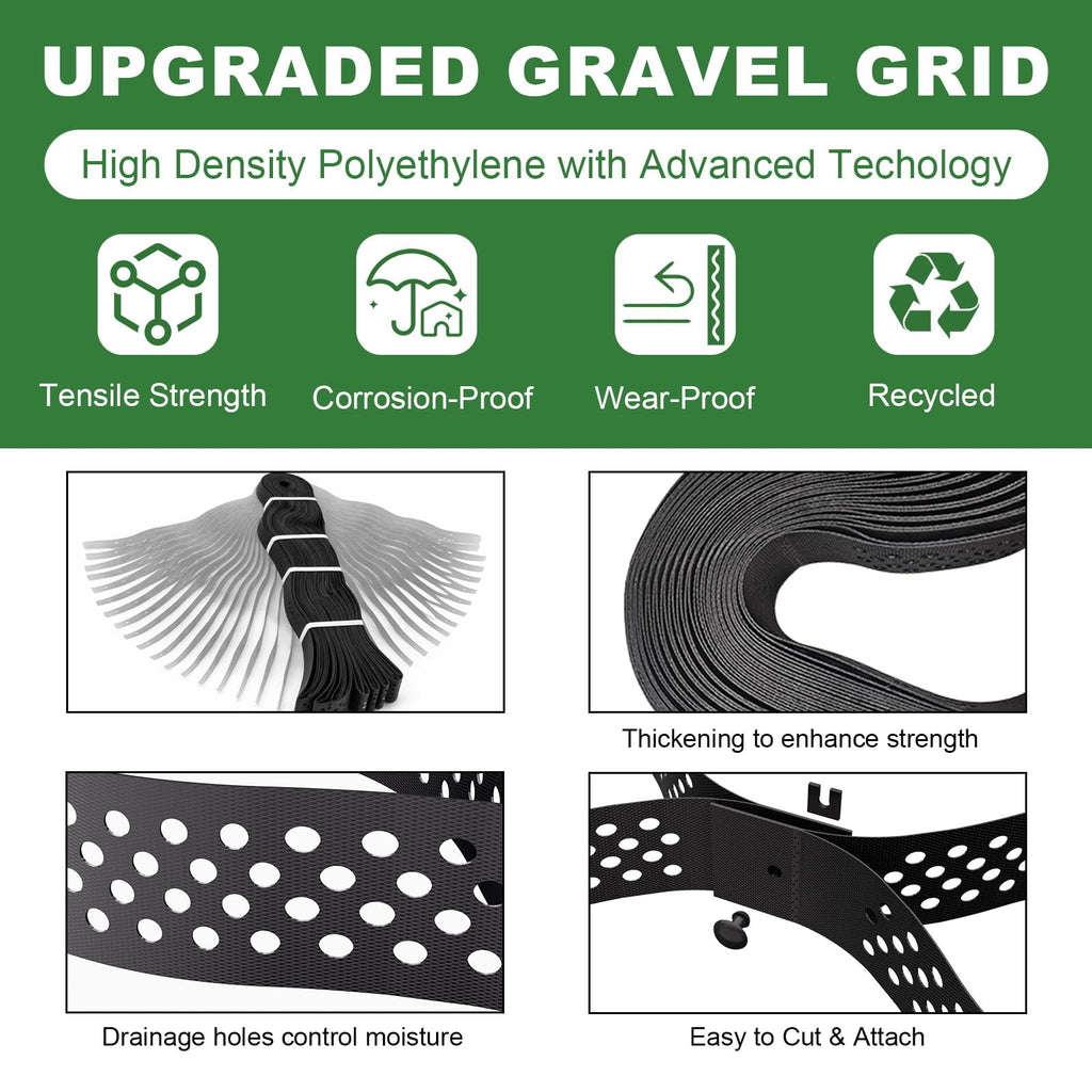 Gravel Grid 3'' Depth with Metal Stakes, 6.6x16.4 FT Geogrid for Gravel Driveway 2200 lbs per Sq FT Erosion Control Ground Grid Gravel Stabilizer Grid for Driveway, Parking Lot, Slope, Walkway, Patio