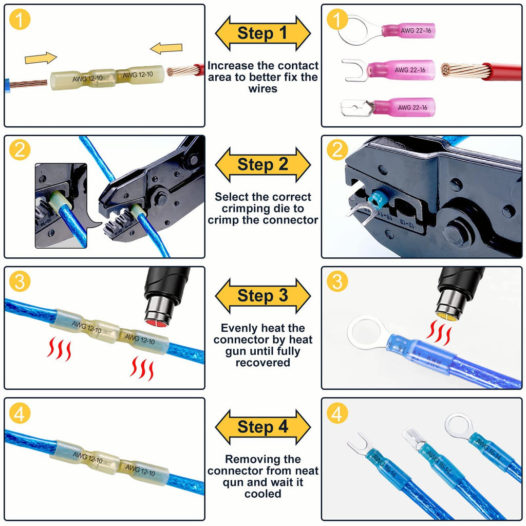 620PCS Heat Shrink Wire Connectors Electrical Connectors Kit Wire Connectors Kit, CEACHOI Marine Grade Waterproof Terminals Butt Connectors, Spade Fork Ring Butt Splices