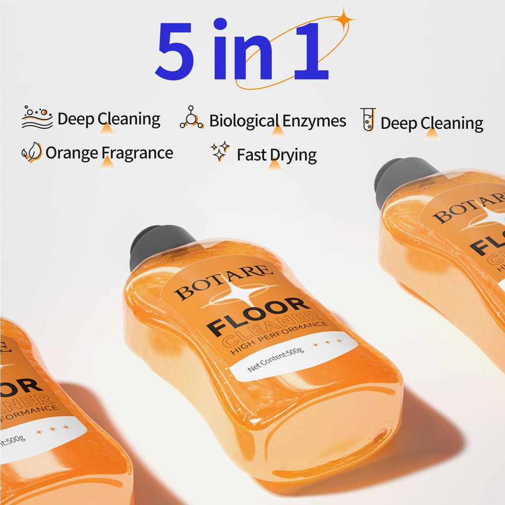 Botare Household Multi-Surface Enzyme Floor Cleaner, Acid-Free Concentrated Mopping Solution for Wood, Hardwood, Laminate, Tile, Marble& Porcelain, Liquid, 17.6 Fl Oz (3 Bottles + 1 Cleaning Cloth)