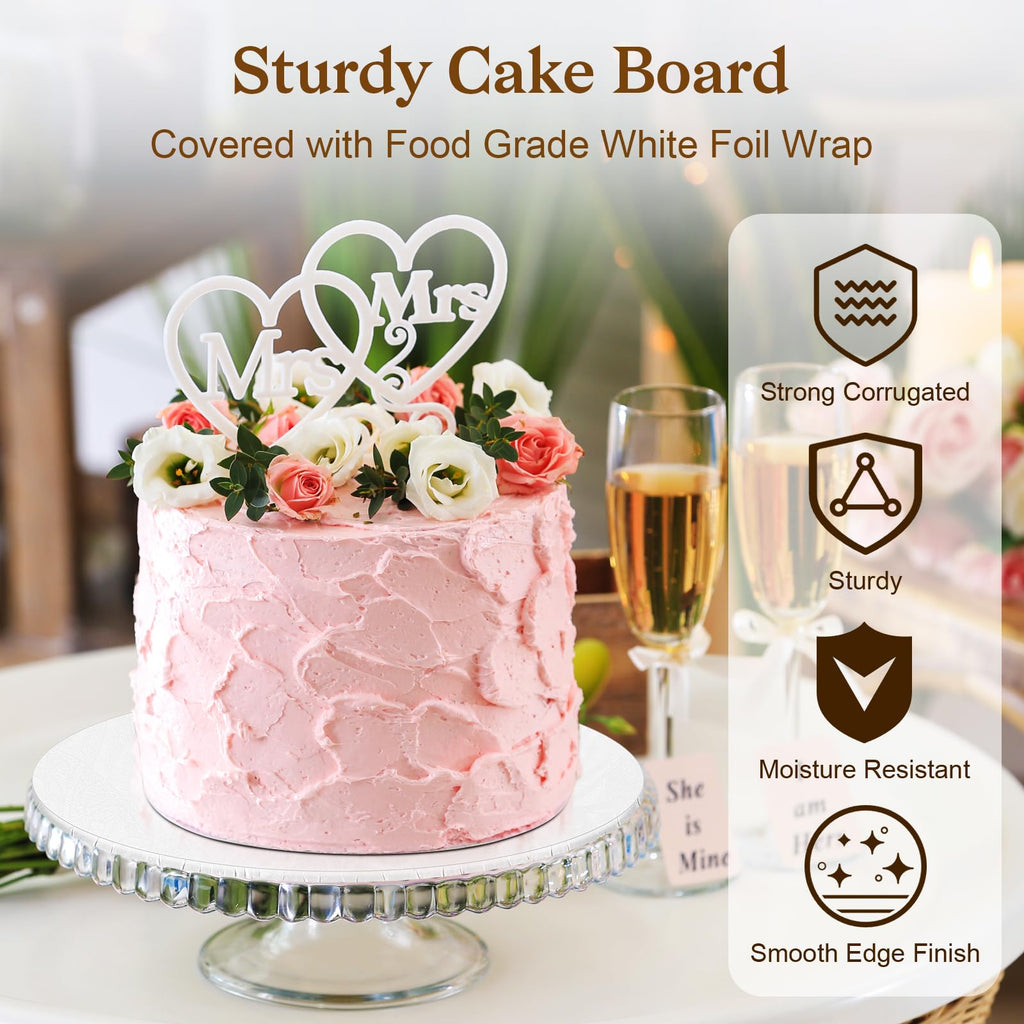 6 PCS Cake Boards 14 Inch Round, 14 Inch Cake Drums, 1/4" Thick Cake Drum, Cake Board Food Grade Cake Base, White Cake Cardboard Circles Bases para Pasteles for Wedding & Party & Pizza Desserts