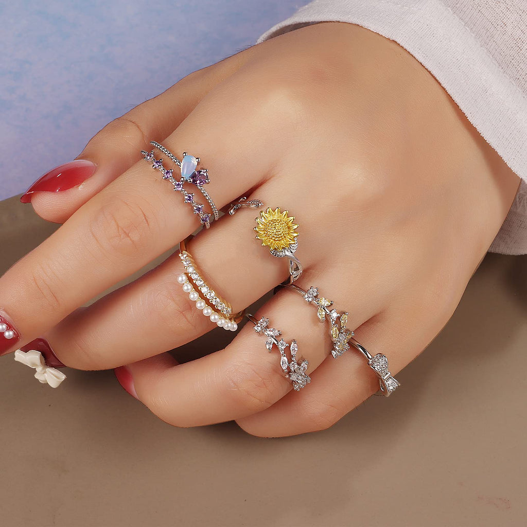 12 Pcs Rose Gold Rings for Women Knuckle Rings Set - Engagement Rings for Women - Cubic Zirconia Rings for Teen Girls - Stackable Rings for Women Finger Rings- Pack of Silver Rings for Teen Girls
