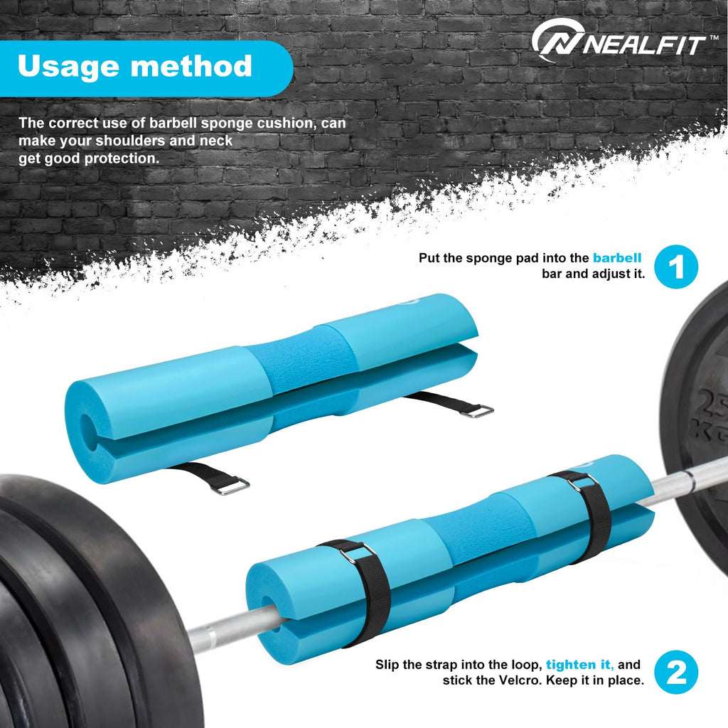 NEALFIT Barbell Pad Squat Pad for Squats���Squat Bar Pad���Great for Weightlifting,Lunges and Hip Thrusts���Foam Sponge Pad���Fit Standard and Olympic Bars Perfectly (Cyan)