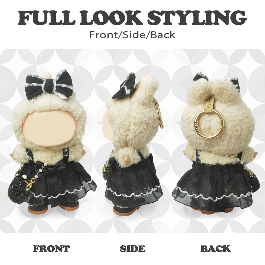 Clothes Compatible with LABUBU Doll – 4PCS Black Classic Dress Set, 17cm Doll Clothes Designer Outfit for Balletcore Elegance Theme, Chic Stylish Accessories for Labubu, No Doll (Black Swan Belle)