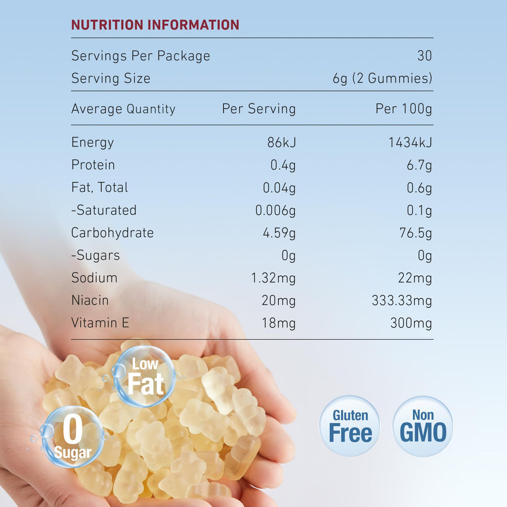 Unichi Nicotinamide Gummy, Flush Free Vitamin B3 with Rosehip, Vitamin E and Glutathione for Skin Brightening, Glowing, Firming, Non-GMO, Great-Tasting Jasmine & Grapefruit Flavour, 60 Count