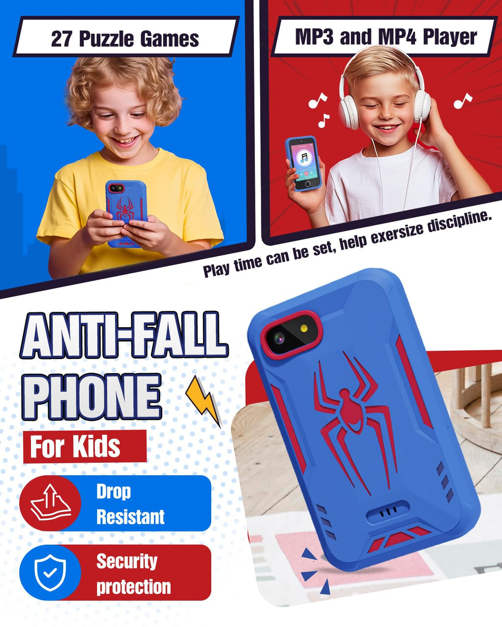 Kids Smart Phone, 3.5'' Touchscreen Spider Toy Phone for Toddler Boy