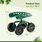LDAILY Garden Seat with Wheels 11"-16" Adjustable Height for Lawn Planting