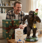 Solar Bigfoot Garden Statue with Gnome & Lantern, 16 Inch Sasquatch Decor