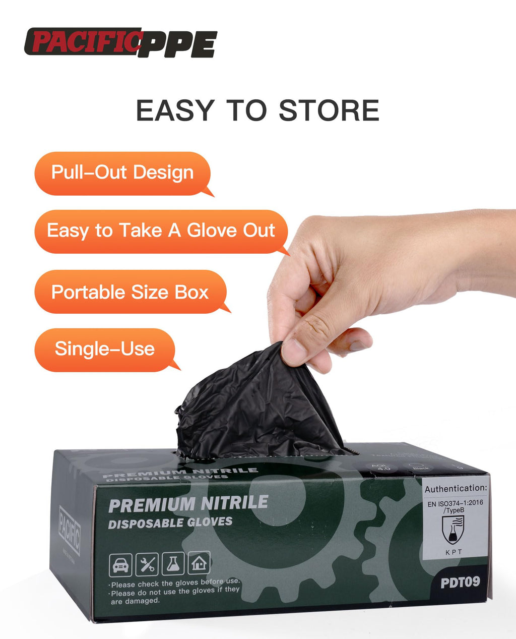 PACIFIC PPE 6-mil Heavy Duty Black Nitrile Gloves, Chemical Resistant, Food Safe, Latex Free Disposable Gloves for Mechanic, Cooking, and Cleaning, 100PCs, XL