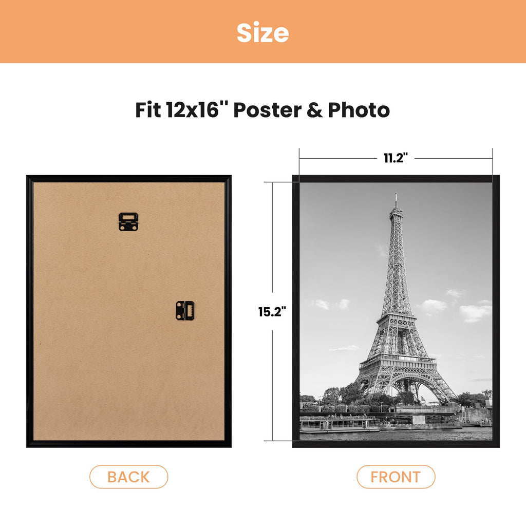 upsimples 12x16 Poster Frame, Easy Slide-In Assembly, Black, 3 Pack