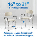 Medline Shower Chair with Backrest and Padded Armrests - 350 lb. capacity, Bath Bench, Seat, Stool for Independent Adult, Seniors, Elderly & Disabled Patients