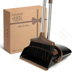 XXFLOWER Broom and Dustpan Set with Long Handle, Light Weight Stainless Steel Poles Stand Upright Dustpans with Broom Combo for Home Kitchen Office Pet Dog Hair, 1-Pack (Black Brown)
