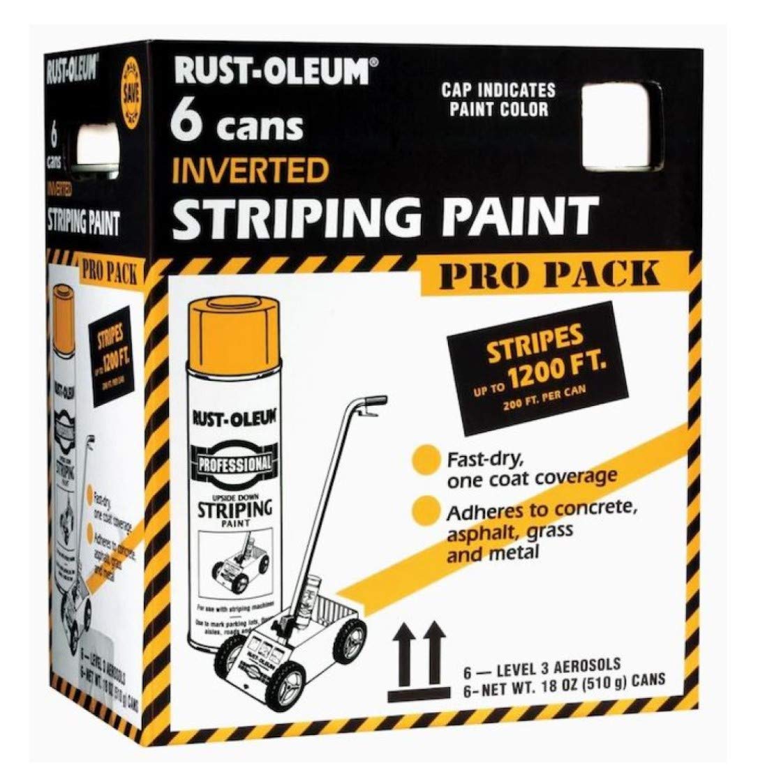 Rust-Oleum P2593849-6PK Professional Inverted Striping Spray Paint, 18 oz, White, 6 Pack