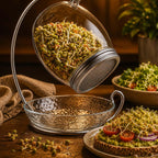 ALCEDIA Premium Sprouting Jar Kit - Unique 30 oz Wide Mouth Sprouting Jar, Stand, Tray and 316 Stainless Screen Lid | Decorative Indoor Seed Sprouter and Germinator (1 Kit)