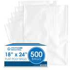 18" X 24" Open-End Flat Poly Bags (500 Count) - 1.1 Mil Clear Plastic Bags for Packaging, Shipping, Storage - No Adhesive Strip - Spartan Industrial