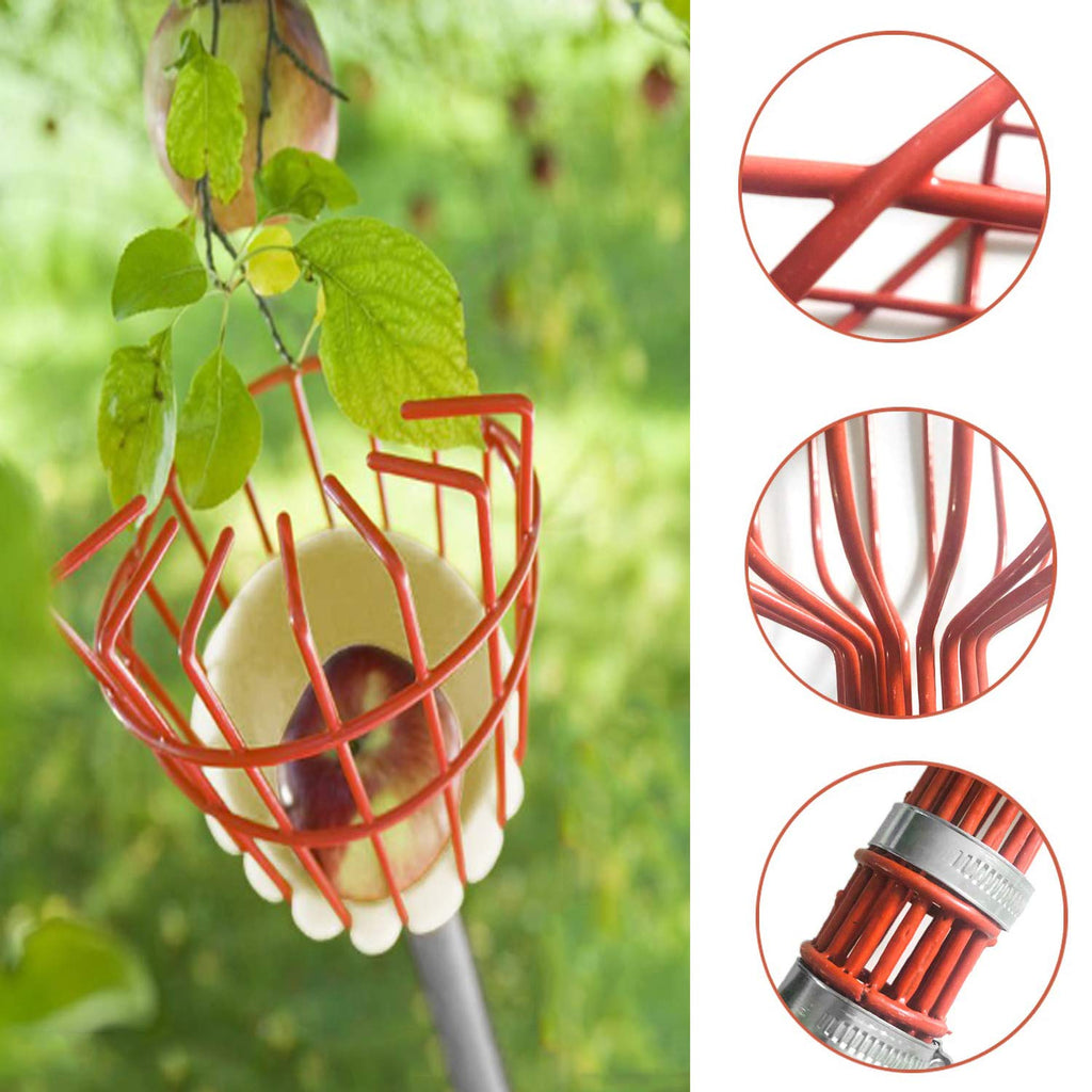 8FT Fruit Picker, Fruit Picker Tool with Basket & Adjustable Stainless Steel Handle, Lightweight Fruit Grabber for Apple Mango Avocado Orange Lemon, Easy Assembly & No Ladder Needed for Tall Tree