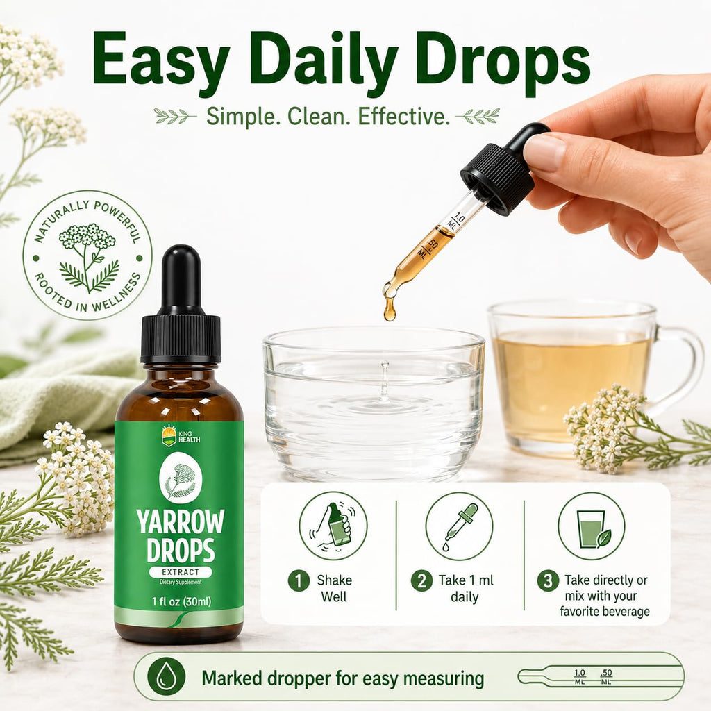 Yarrow Herb Tincture, Organic Yarrow Extract Liquid Drops, Alcohol-Free Achillea Millefolium Herbal Supplement for Women, GMP Certified, Vegan, Non-GMO, Gluten-Free, 1 Fl Oz