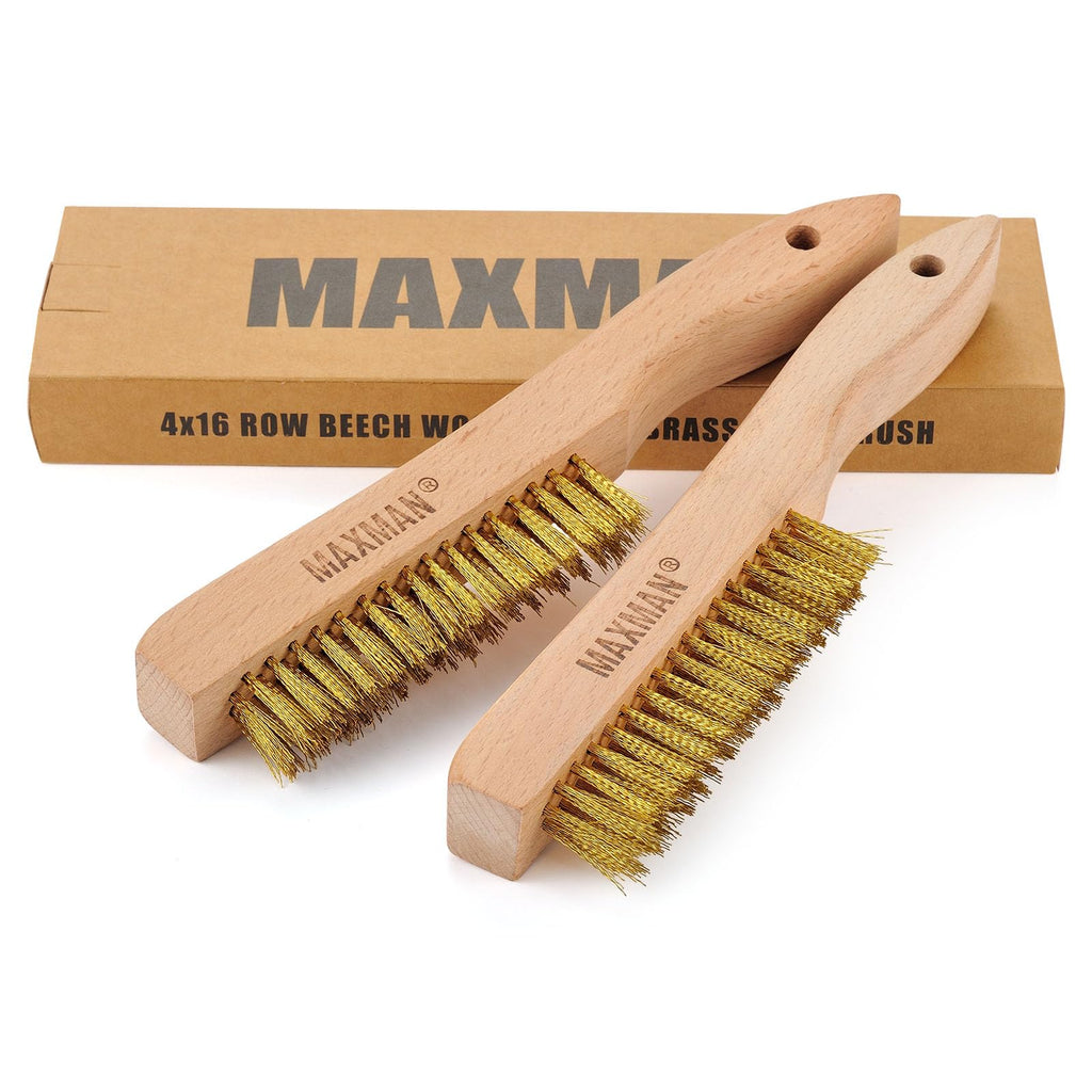 MAXMAN Brass Brush 2Pcs, 10" Soft Brass Bristle Brush, Rust/Weld Cleaner