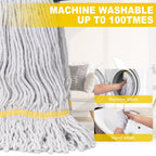 Commercial Mop with 3 Extra Large Replacement Heads,59" Long Handle Heavy Duty Industrial Mops for Floor Cleaning,Looped-End String Wet Cotton Mop for Home,Kitchen,Office,Garage,Concrete/Tile Floor
