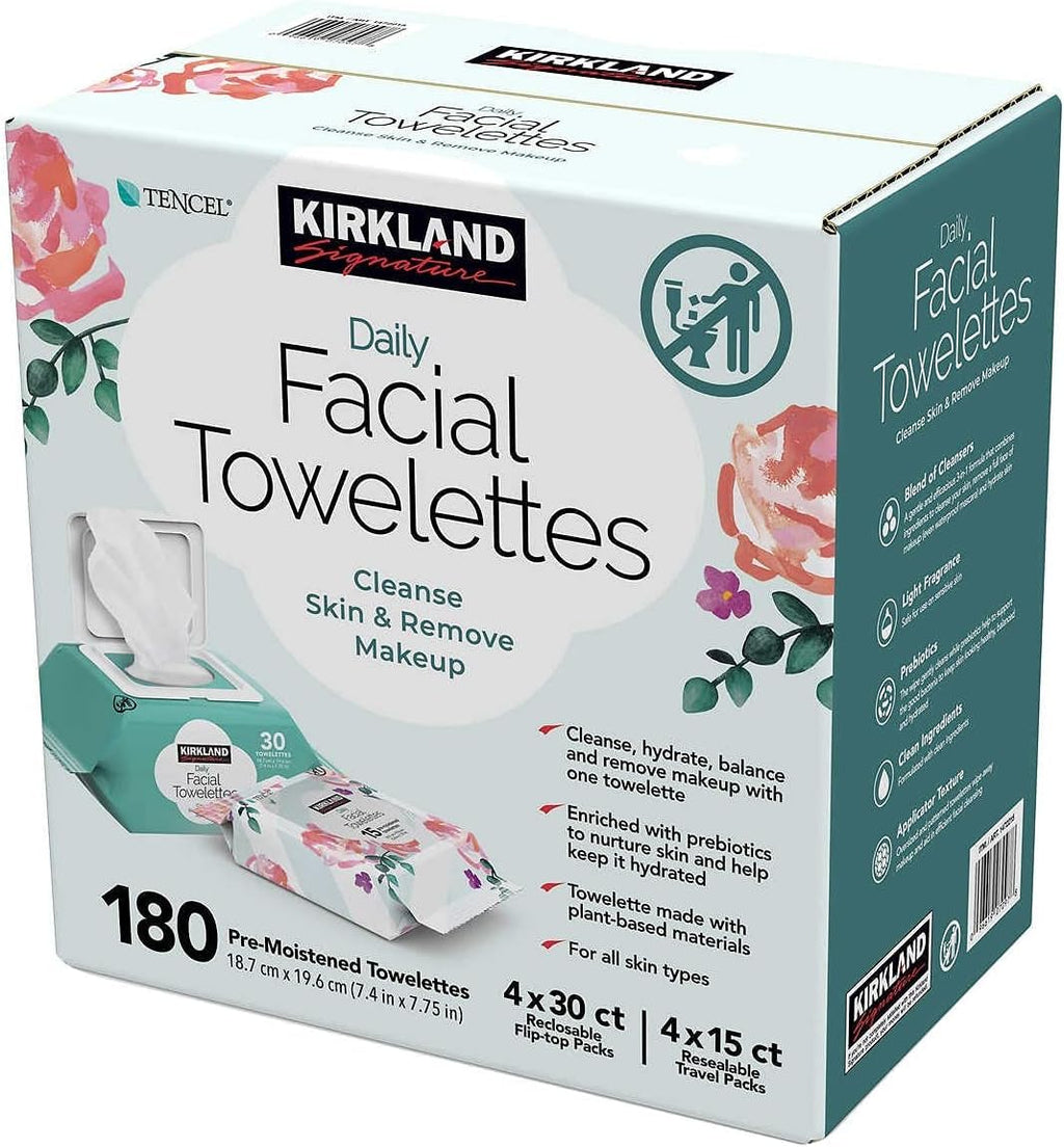 LONUO Kirkland-Signature Daily Facial Towellettes, 4.53 Pound (180 Count, 1-Box)