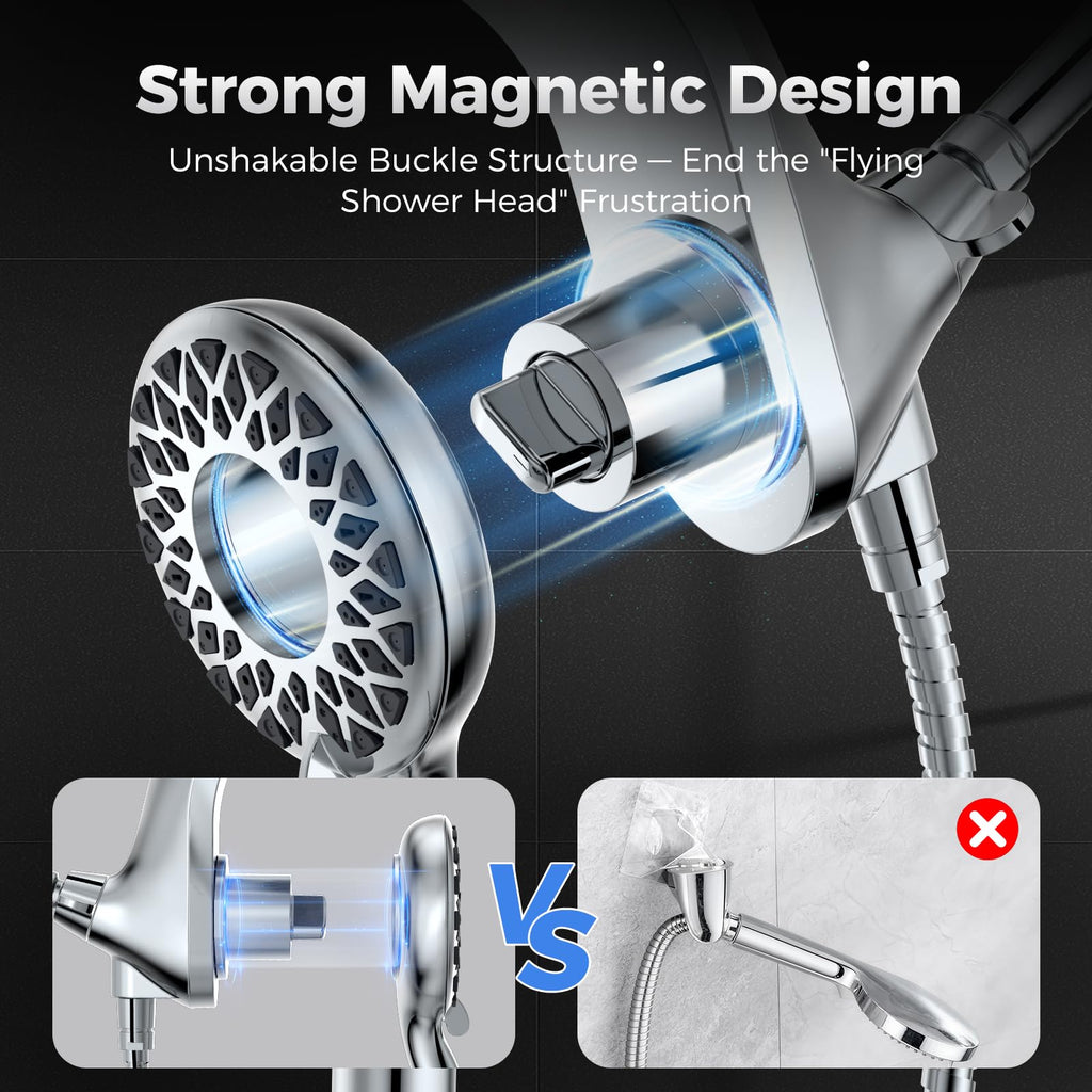 Newfinde High Pressure Rain Shower Head with Handheld Spray Combo: Detachable Dual Shower Head with 10 Sprays Modes - Upgrade Knob Spray Mode Selector and Magnetic Guidance Docking System