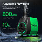 VIVOSUN 800GPH Submersible Fountain Water Pump for Pond, Aquarium, Statuary
