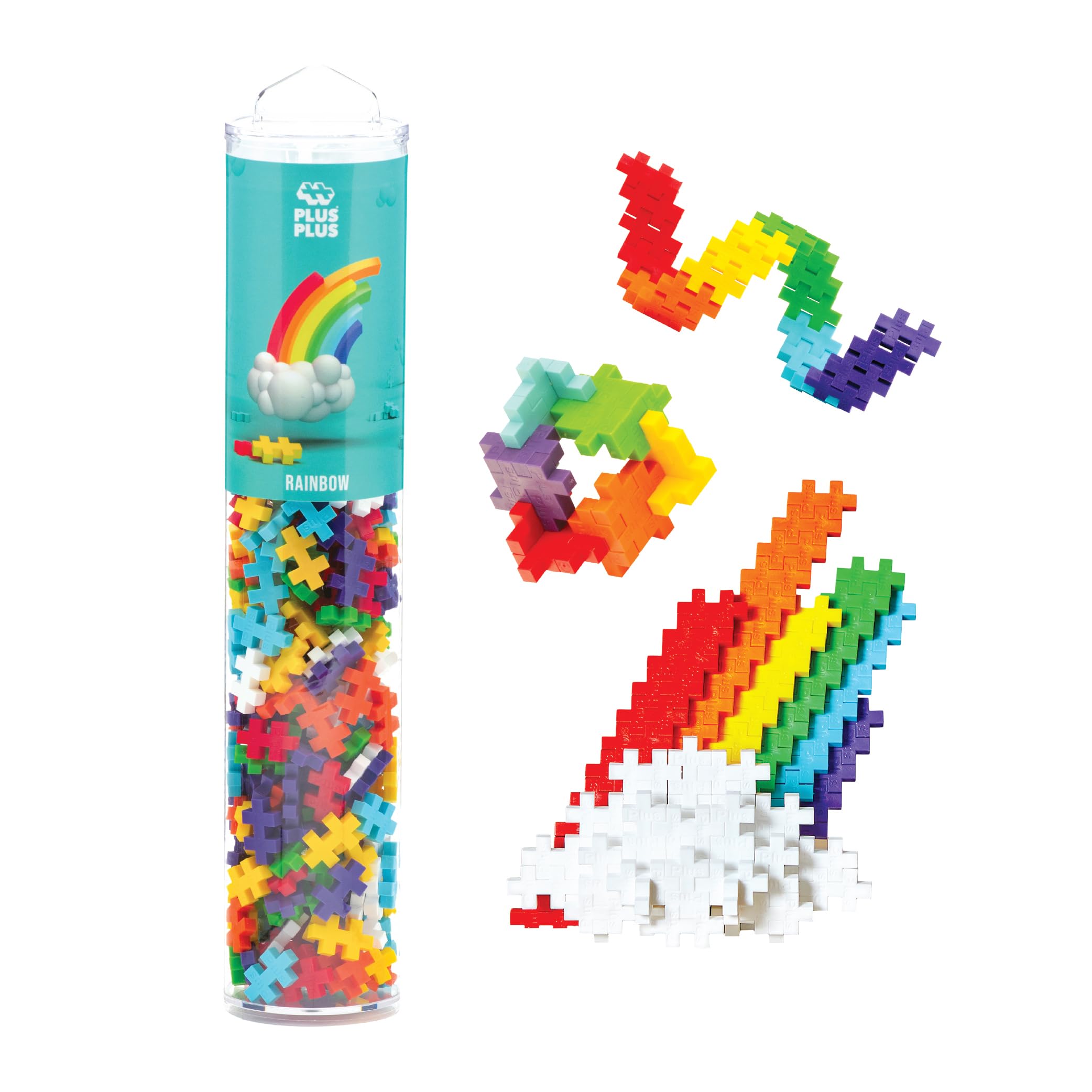 PLUS PLUS 240 Piece Interlocking Building Blocks for Kids, Open Ended Connecting Toys, STEM Bin Classroom Mini Manipulatives - Rainbow Mix Play Tube