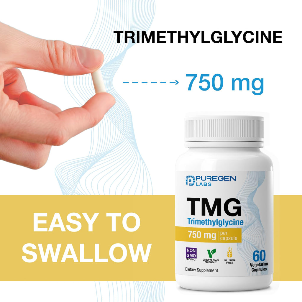 Puregen Labs TMG 750 mg – Trimethylglycine Supplement – Non-GMO, NO Gluten and Dairy - 3 Pack | Total 180 Vegetarian Capsules