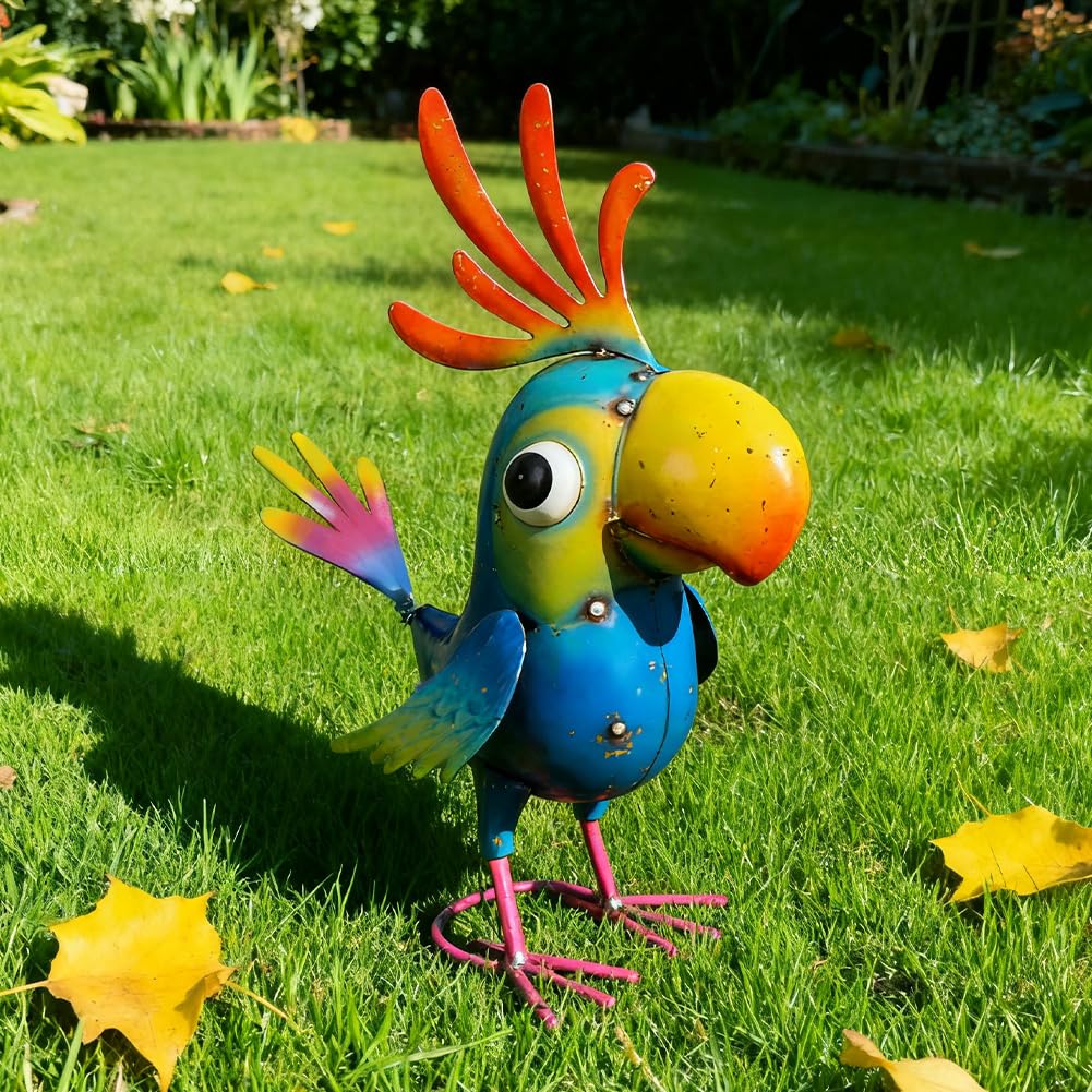 ViteenLight 15" Metal Parrot Statue Outdoor Garden Decor