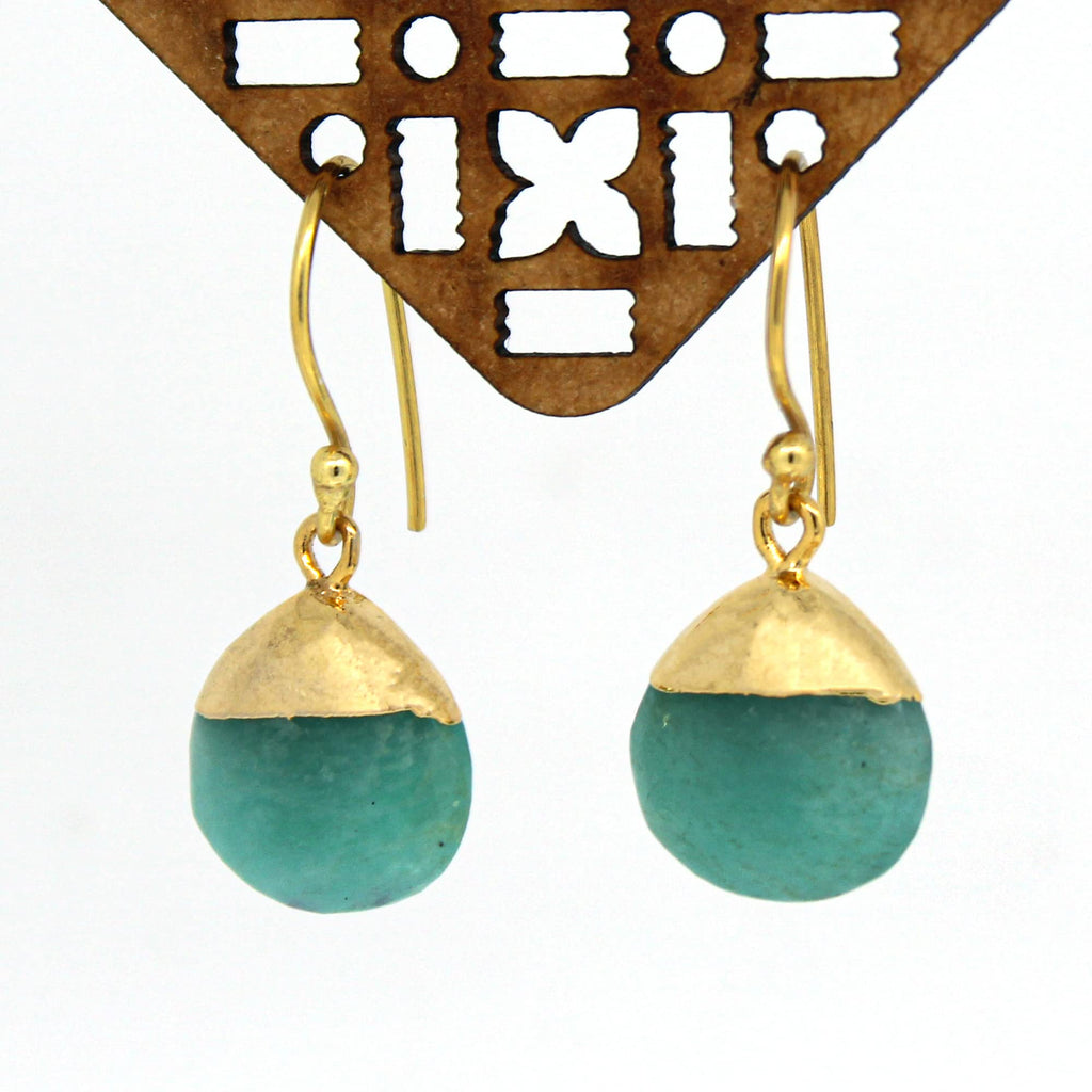 Gempires Amazonite Teardrop Drop Earrings for Women, Sea Green gold Dangle