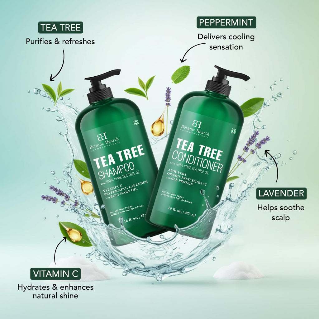 Botanic Hearth Tea Tree Shampoo And Conditioner Set for Men & Women - 32oz
