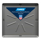 Camco Low Profile Washing Machine Drain Pan with PVC Fitting, 29 inch x 33 inch ID and 31 inch x 35 inch OD - Protects Your Floors from Washing Machine Leaks - Easy to Use - Pewter - 20788