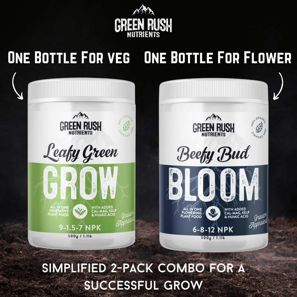 Green Rush Nutrients Organic Veg to Harvest Double Pack – Indoor & Outdoor Fertilizer for Leafy Greens, Vegetables, Herbs & More – Grow & Bloom Combo (500g - 4 Plants)