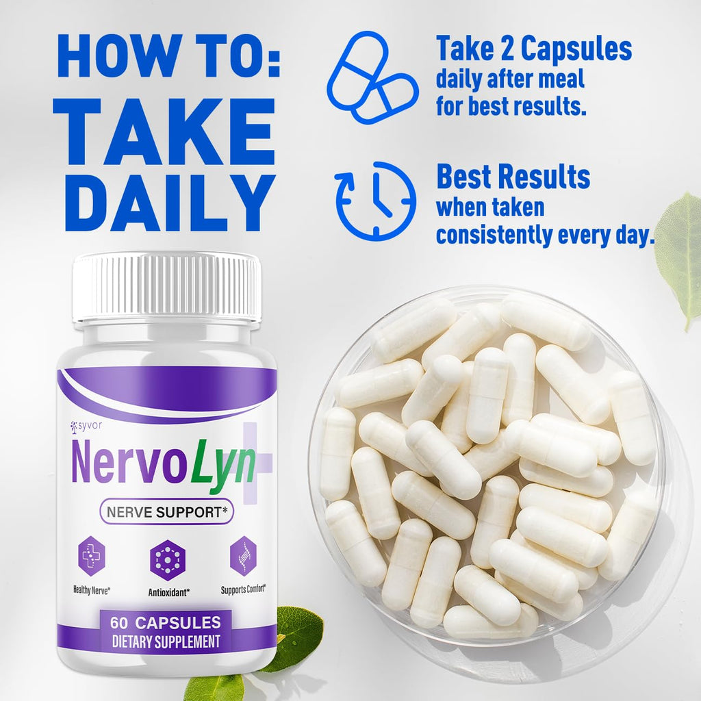 (3 Pack) NervoLyn Capsules, Official Nervo Lyn Supplement Pills with All Natural Ingredients, NervoLyn Advanced Formula Nerve Support Supplement with Premium Vitamins for Women & Men (180 Capsules)