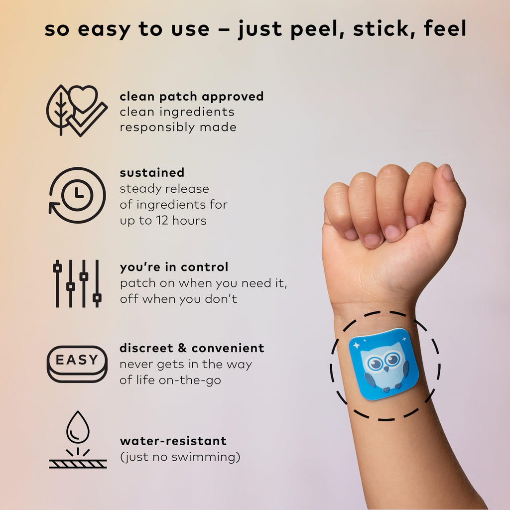 The Good Patch Nite Owl Patch, Natural Sleep Patch Support for Kid Bedtime with Tart Cherry, Chamomile, and Skullcap, Plant Powered, Sustained Release (12 Total Patches)