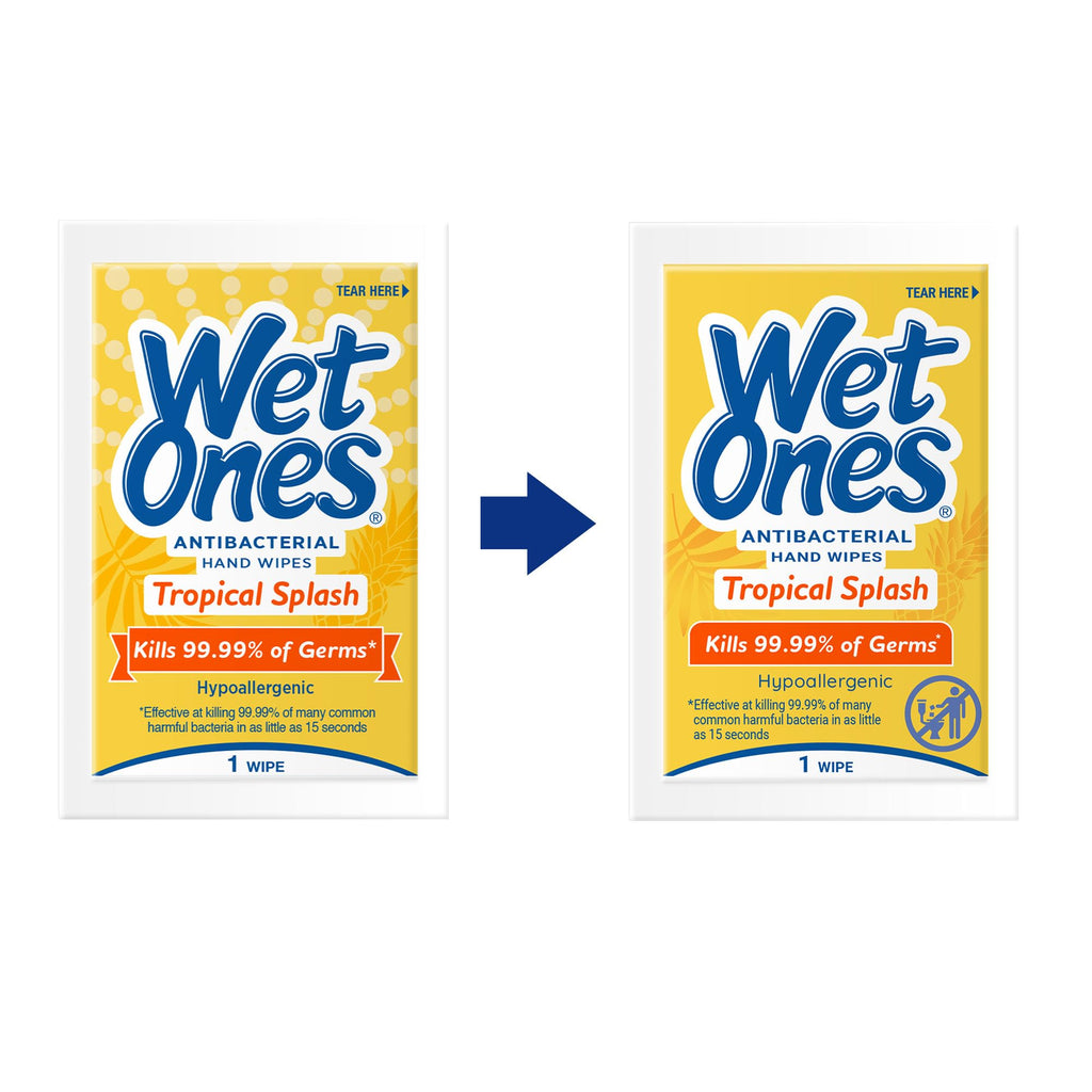 Wet Ones Antibacterial Hand Wipes Singles, Tropical Splash Wipes, Individual Wipes, Antibacterial Wipes, Hand Wipes Individually Wrapped, 24ct (6 pack)